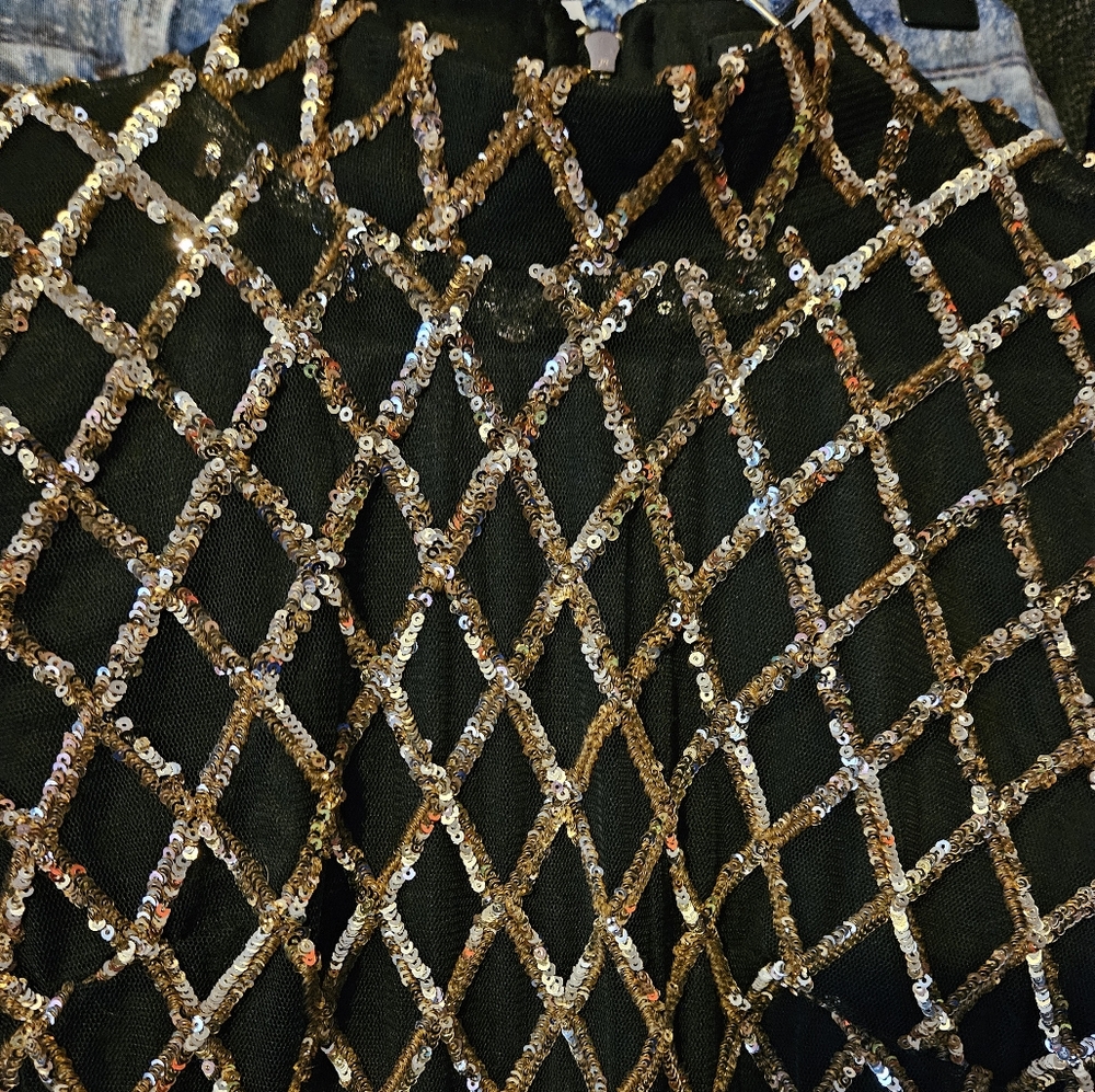 Black and gold sequence dress